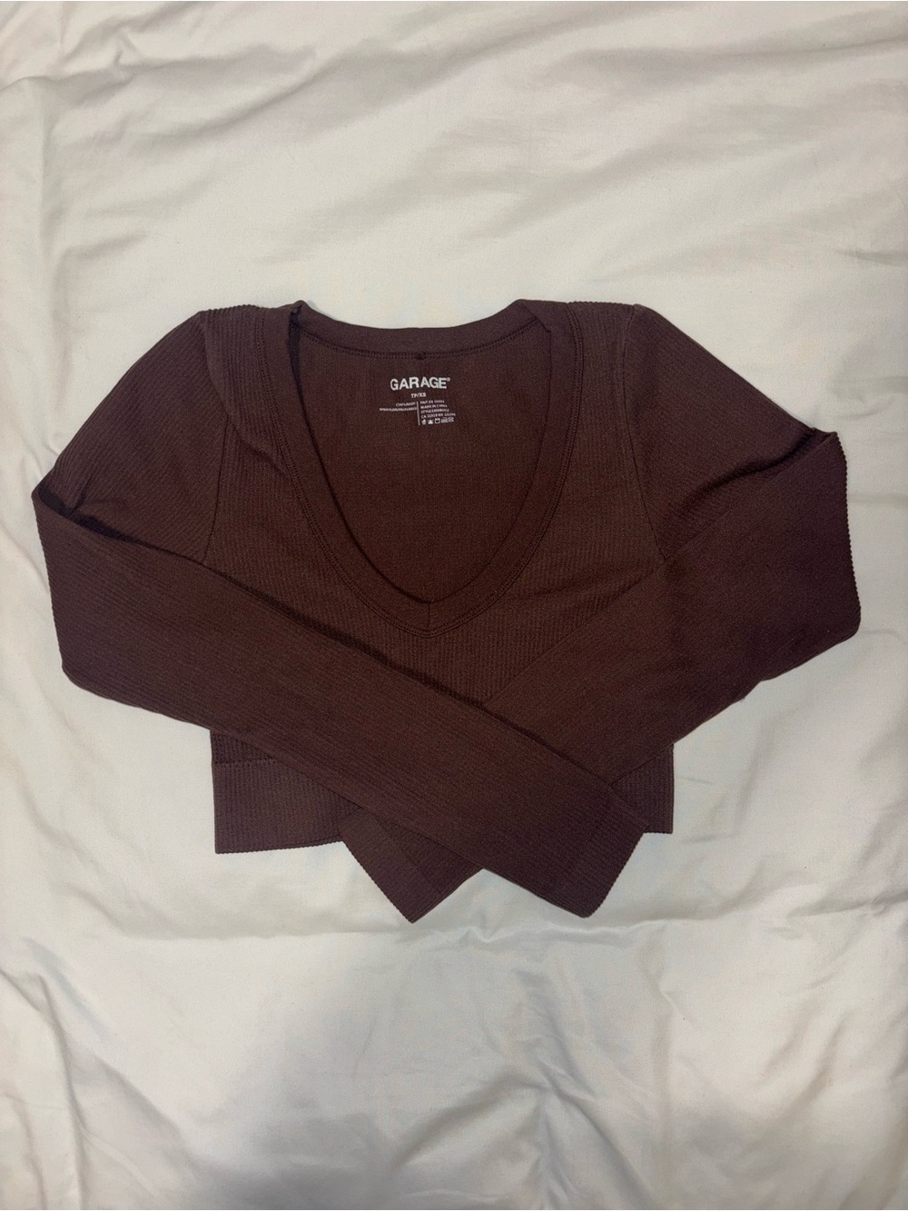 Garage Ribbed Long Sleeve Top - Mauve Brown